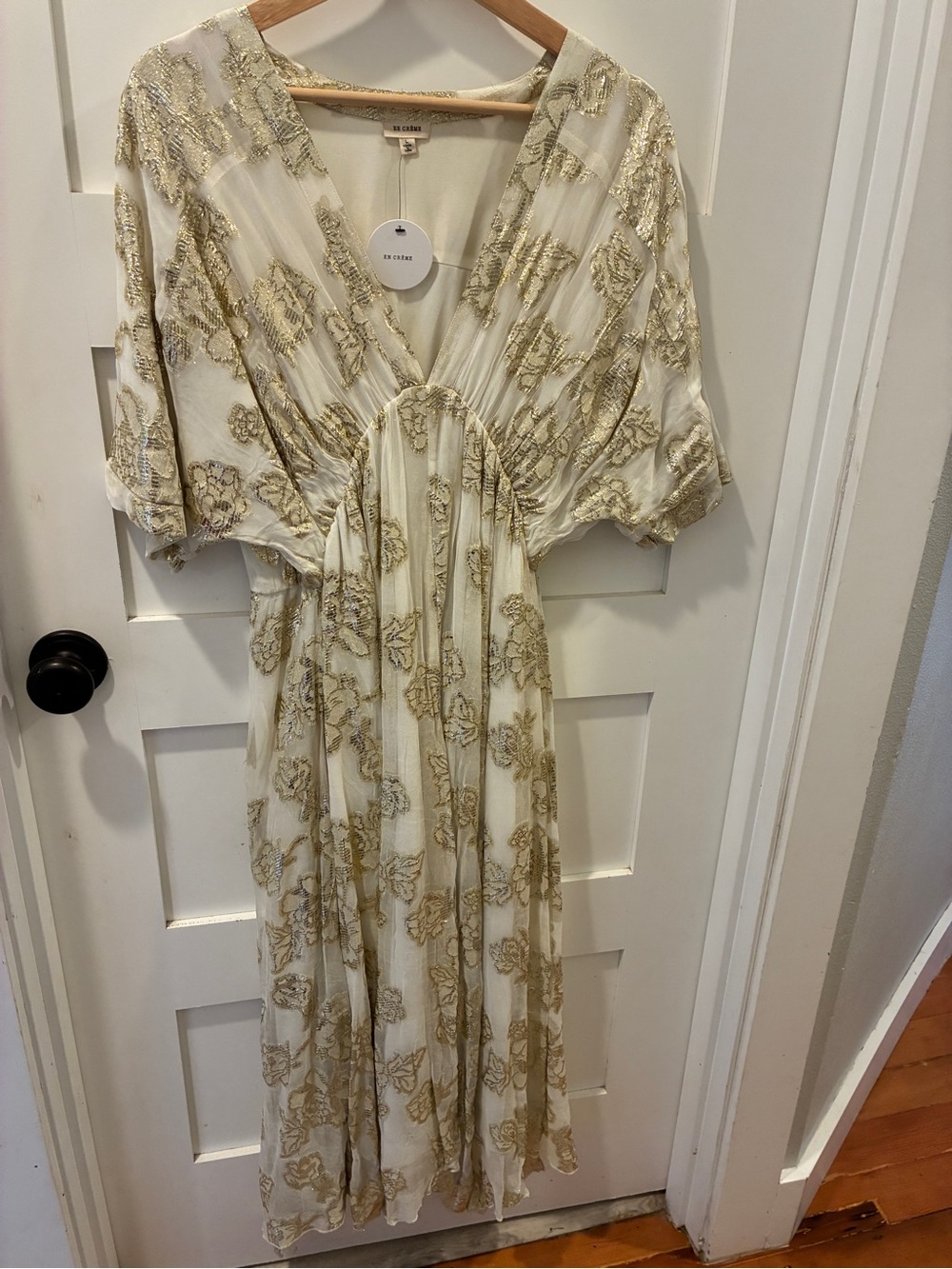 Ulla Johnson Cream Maxi Dress with Gold Floral Embroidery